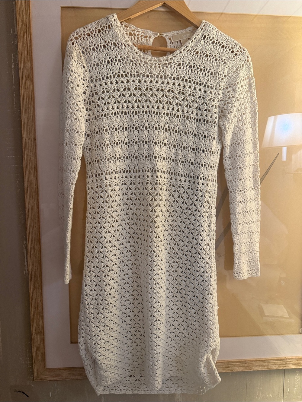 Michael Kors Cream Long-Sleeve Crochet Midi Dress